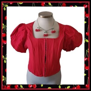 CHERRY RED ☆ PUFFED SLEEVE ☆ BUSTIER STYLE TOP ☆ 3x ☆ NWOT